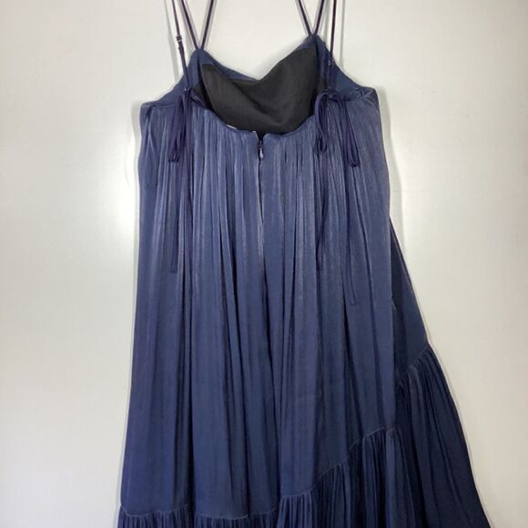 Cinq à Sept Soliel Metallic Ruffle High Low Dress‎ Navy Blue Size 4 - Picture 11 of 14